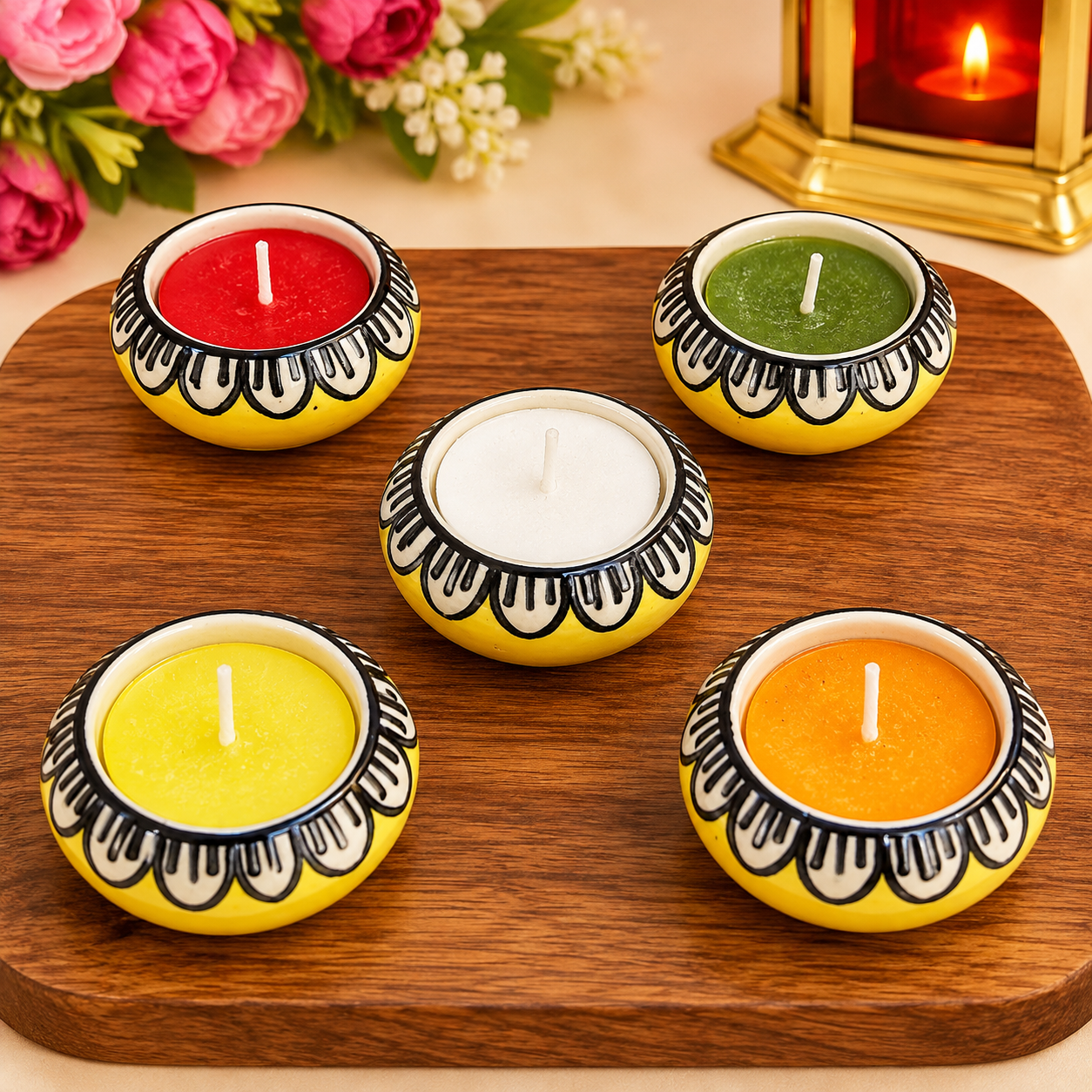 Blue Pottary Matki Diya (Yellow) - Single Piece