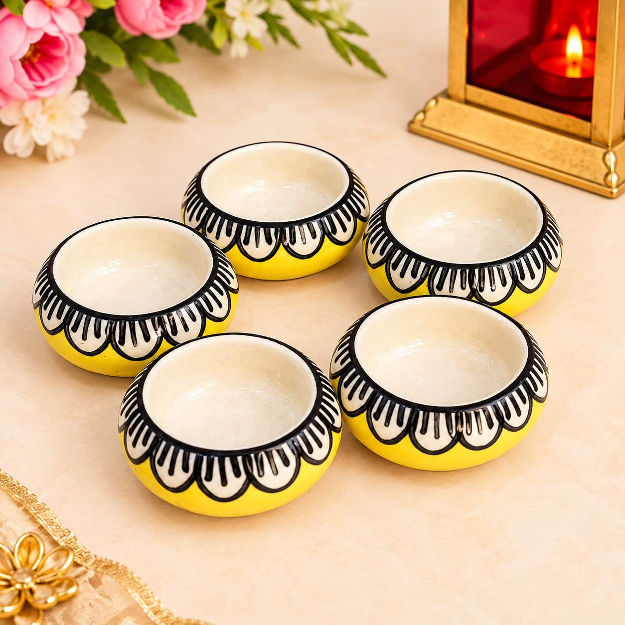 Blue Pottary Matki Diya (Yellow) - Single Piece