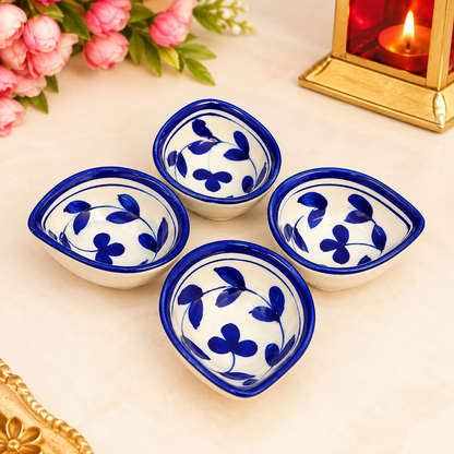 Blue Pottery Flower Design Diya - Single Piece