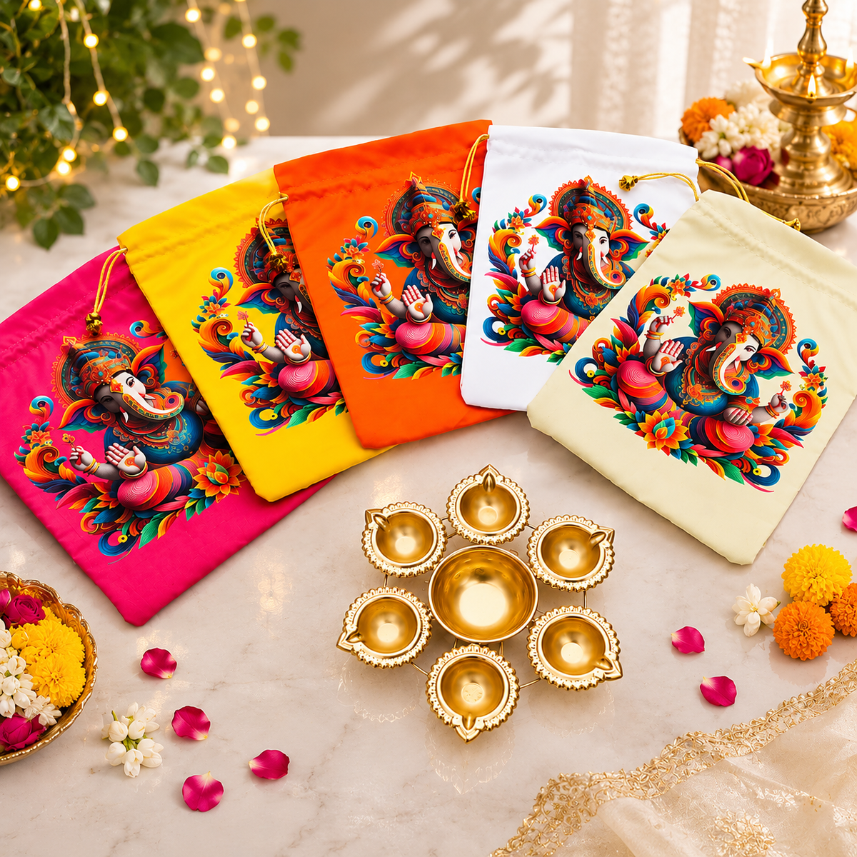 Gift combo for Diwali, Ganesh Chaturthi, Navratri, Puja or weddings / combo of ganeshji potli and metal urli