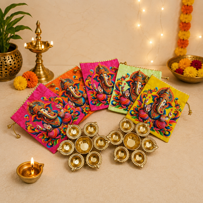 Gift combo for Diwali, Ganesh Chaturthi, Navratri, Puja or weddings / combo of ganeshji potli and metal urli