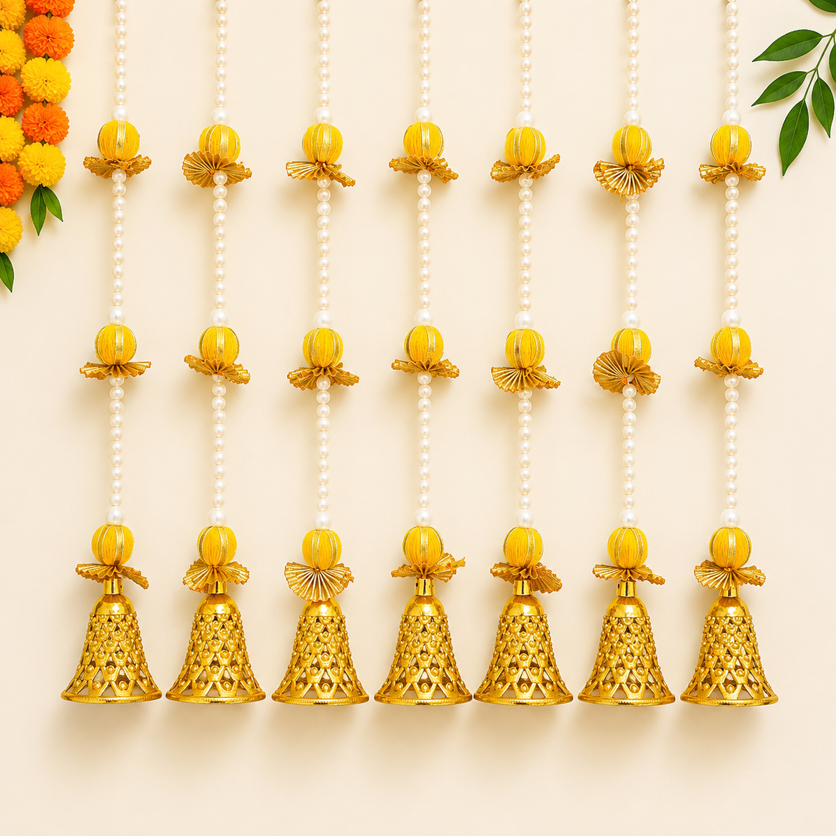 Yellow Gota Ball Bell Hanging (Pair)