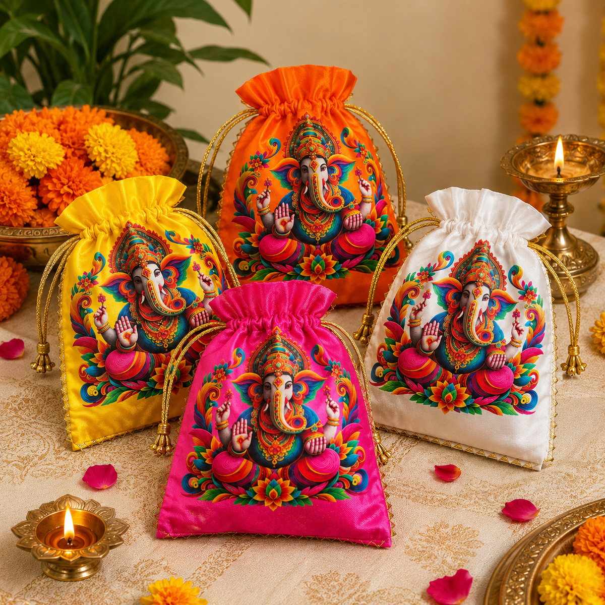 Gift combo for Diwali, Ganesh Chaturthi, Navratri, Puja or weddings / combo of ganeshji potli and metal urli
