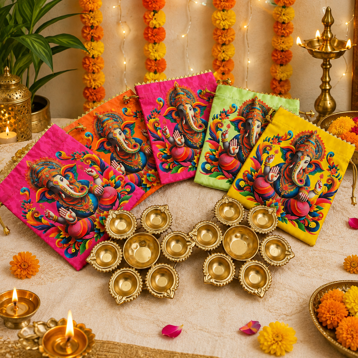 Gift combo for Diwali, Ganesh Chaturthi, Navratri, Puja or weddings / combo of ganeshji potli and metal urli