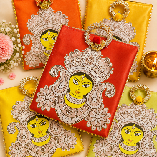 Durga Maa Digital Printed Zipper Bags | Return Gift Bag for Pooja, Navratri | Indian Favor Bag | Festive Gift Bag