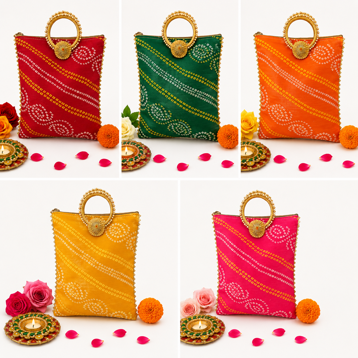 Traditional Bandhej Gifting Bag 10*8 Inch Return Gift Bag for Wedding, Haldi, Mehandi, Festive Gifting