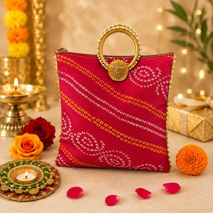 Traditional Bandhej Gifting Bag 10*8 Inch Return Gift Bag for Wedding, Haldi, Mehandi, Festive Gifting