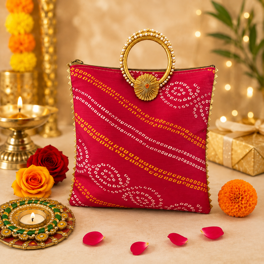 Traditional Bandhej Gifting Bag 10*8 Inch Return Gift Bag for Wedding, Haldi, Mehandi, Festive Gifting