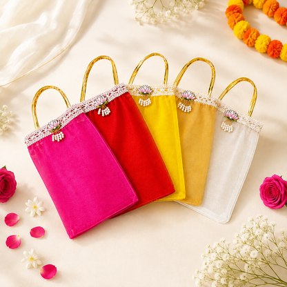 Multicolor Lotus Motif Organza Return Gift Bag – 7x9 Inch | Elegant Festive & Pooja Favor Bag