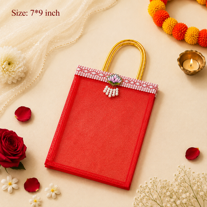 Multicolor Lotus Motif Organza Return Gift Bag – 7x9 Inch | Elegant Festive & Pooja Favor Bag