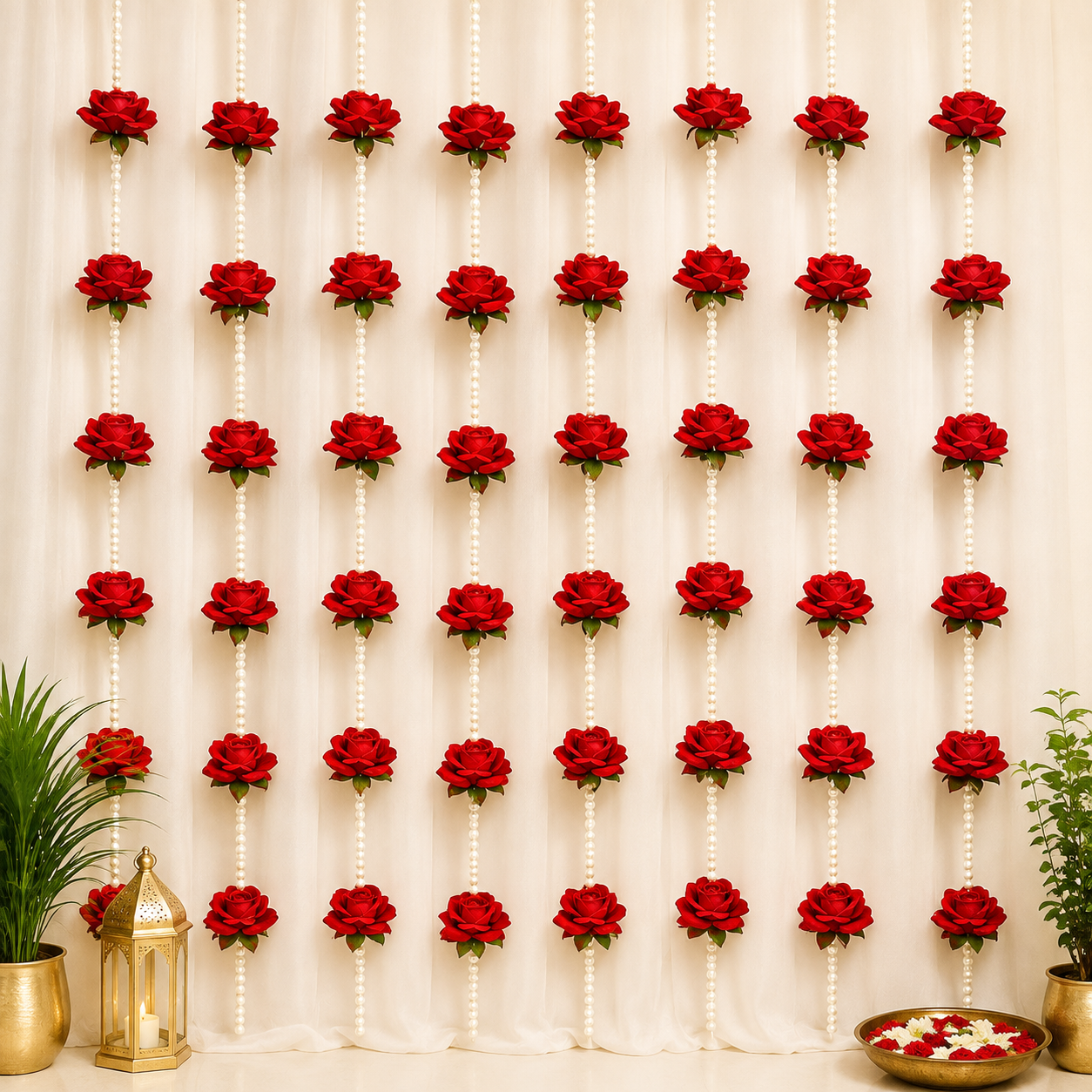 Red Rose and White Pearl Decorative Garland/Stream for Ganesh,Navratra, Diwali and Other Festivals and Occasions