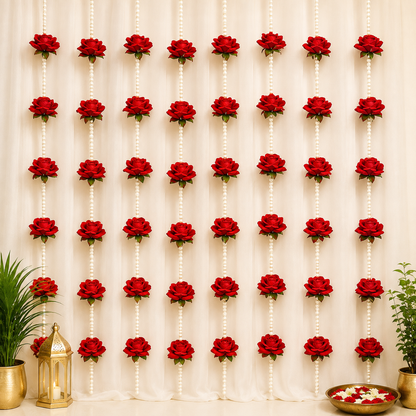 Red Rose and White Pearl Decorative Garland/Stream for Ganesh,Navratra, Diwali and Other Festivals and Occasions