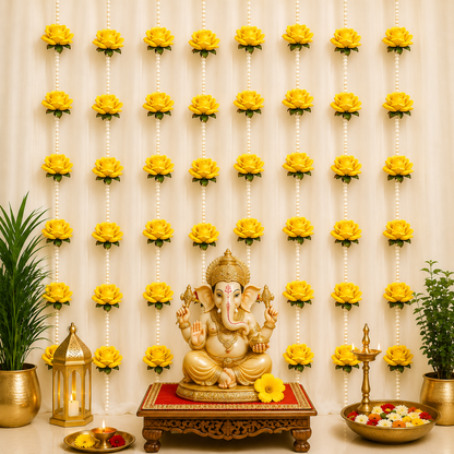 Yellow Rose and White Pearl Decorative Garland/Stream for Ganesh,Navratra, Diwali and Other Festivals and Occasions