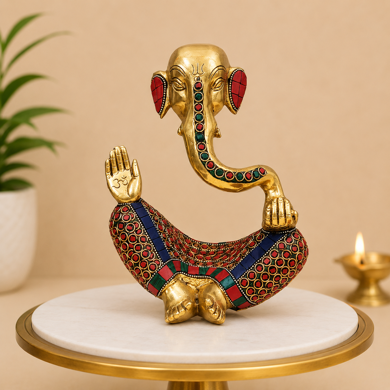Modern Lord Ganesha Idol with Colorful Stone