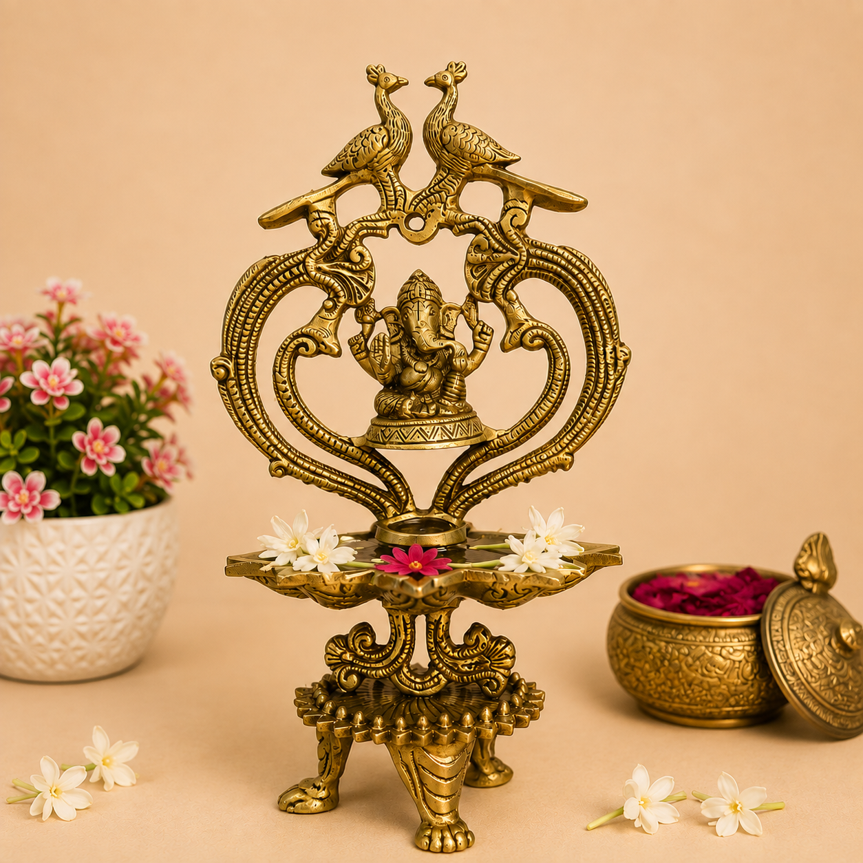 Modern Brass  Ganesha Idol with Diya