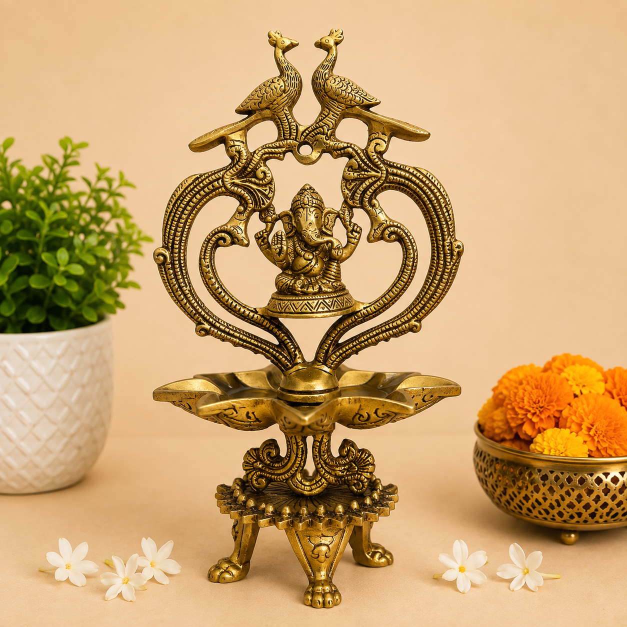 Modern Brass  Ganesha Idol with Diya