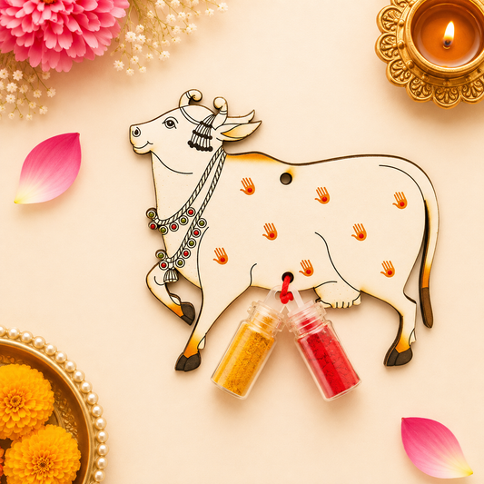 Pichwai Cow Design With Traditional Haldi Kumkum Set | Indian Pooja Favors | Pasupu Kumkum Gift | Housewarming & Tambulam Return