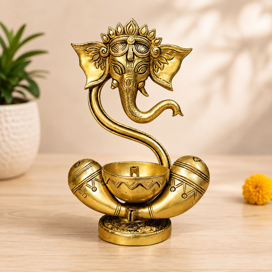 Brass Ganesha Idol with Akhand Diya