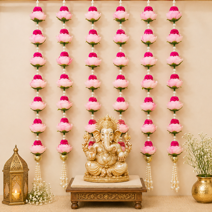 Light Pink Peony Rose & Pearl Latkan – Elegant Hanging Decoration for Pooja, Festivals, Home Temple, Door, and Backdrop Decor – Handmade Floral Tassel with Artificial Flowers and Beads