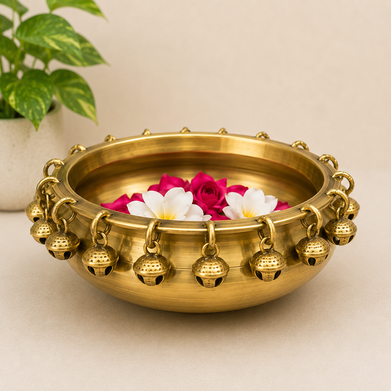 Brass Urli Traditional Bowl with Bells