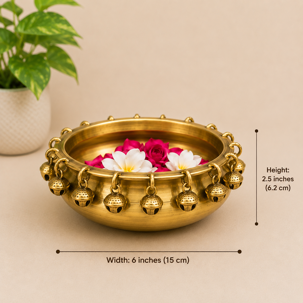 Brass Urli Traditional Bowl with Bells