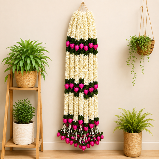 Lotus And Gajra Flower Strings : 5 ft (Pair)