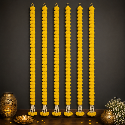 Decorative Lemon Yellow Marigold With Rajnigandha Tassel Dangler