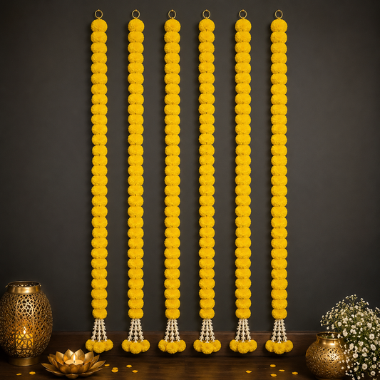 Decorative Lemon Yellow Marigold With Rajnigandha Tassel Dangler
