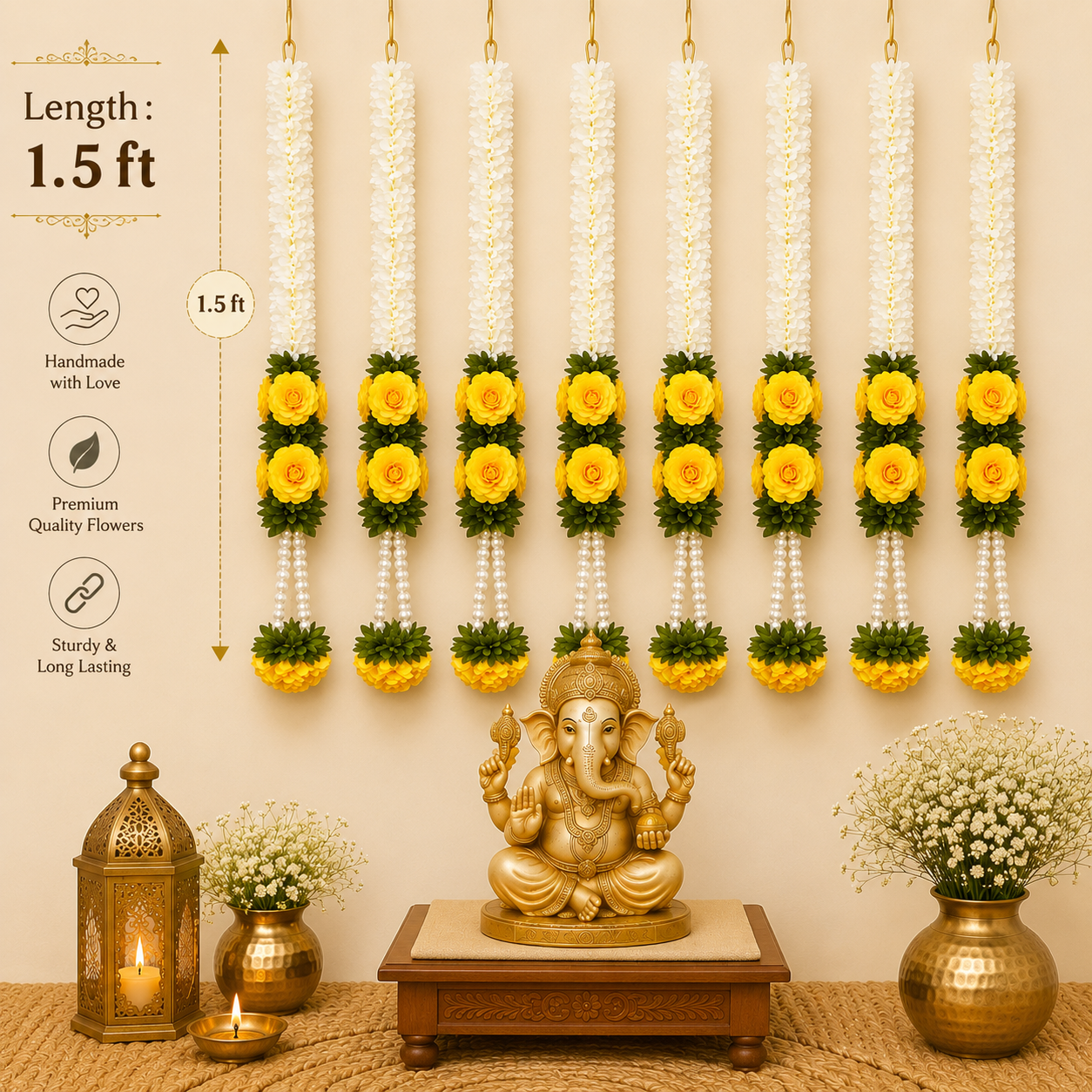 Yellow Rose Pearl Tassel Gajra String