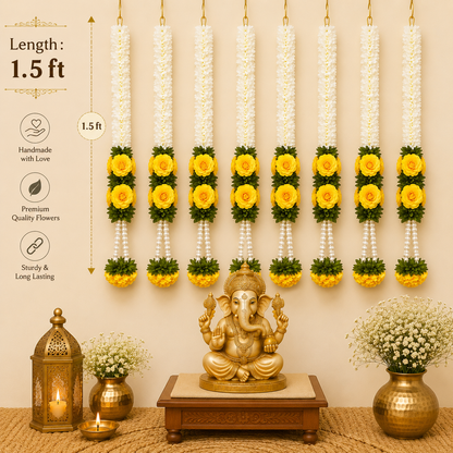 Yellow Rose Pearl Tassel Gajra String