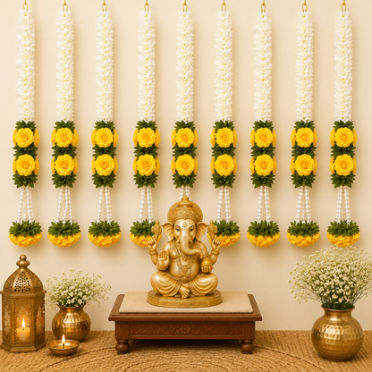 Yellow Rose Pearl Tassel Gajra String