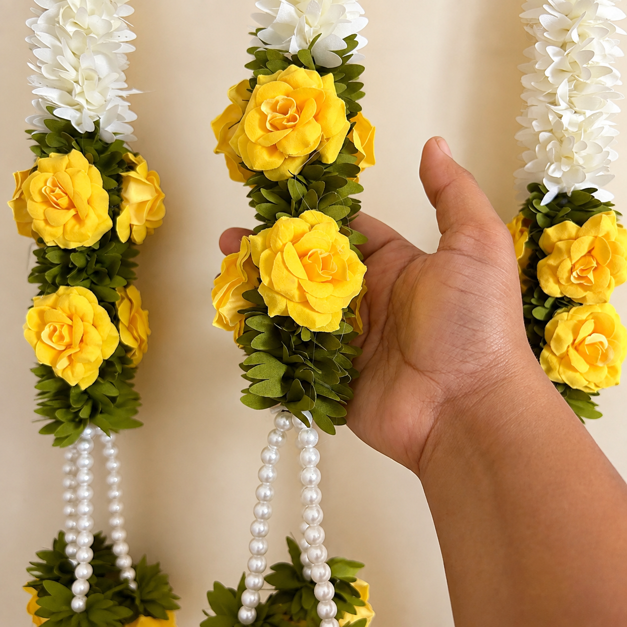 Yellow Rose Pearl Tassel Gajra String