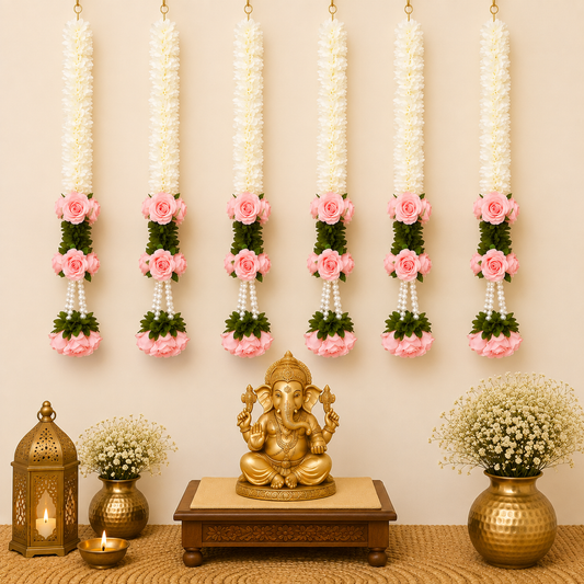 Pink Peach Rose Pearl Tassel Gajra String