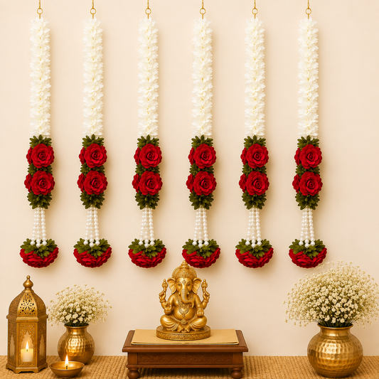 Red Rose Pearl Tassel Gajra String