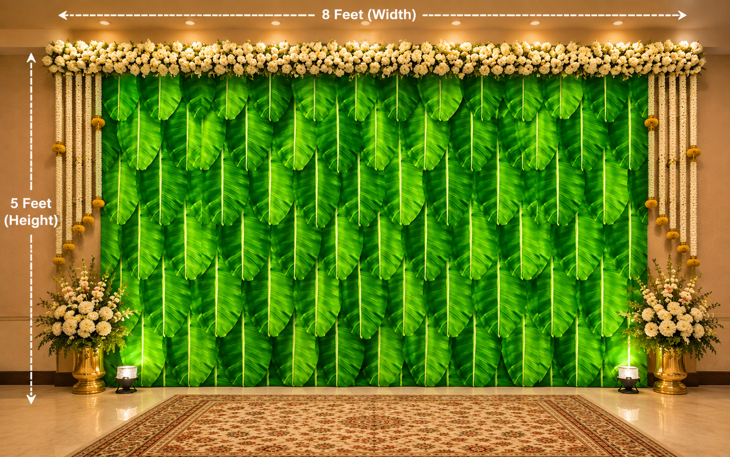 South indian Wedding Backdrop Cloth Banana Leaf for Festivals/House Hold Functions/Ceremonies Banana Leaf Design(Aaritaku) Size (5x8) FT