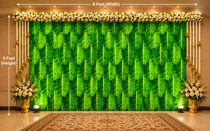 South indian Wedding Backdrop Cloth Banana Leaf for Festivals/House Hold Functions/Ceremonies Banana Leaf Design(Aaritaku) Size (5x8) FT