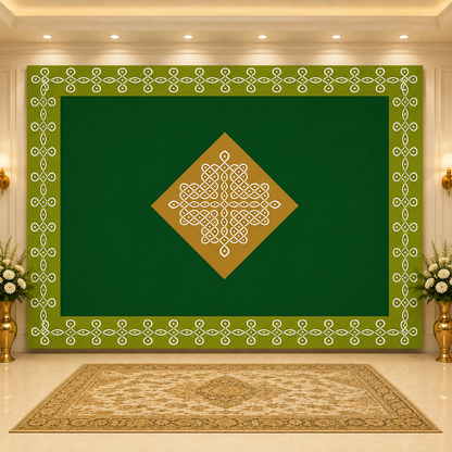Indian Tradition Green Kollam Design Decoration Backdrop Cloth for Pooja Decoration Traditional Background Curtain Cloth Size (5x8) FT