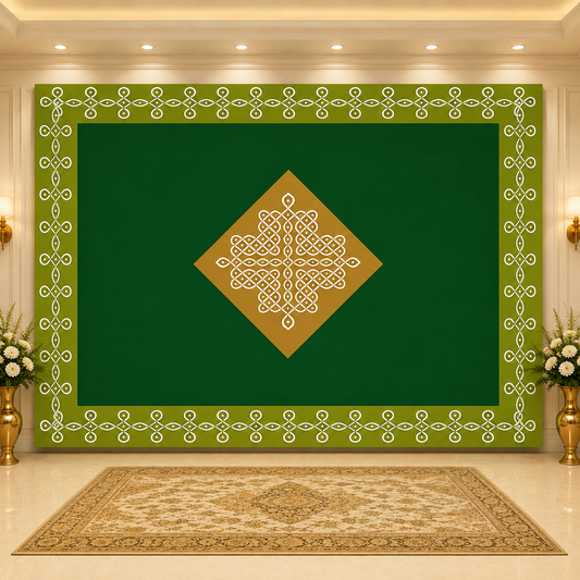 Indian Tradition Green Kollam Design Decoration Backdrop Cloth for Pooja Decoration Traditional Background Curtain Cloth Size (5x8) FT
