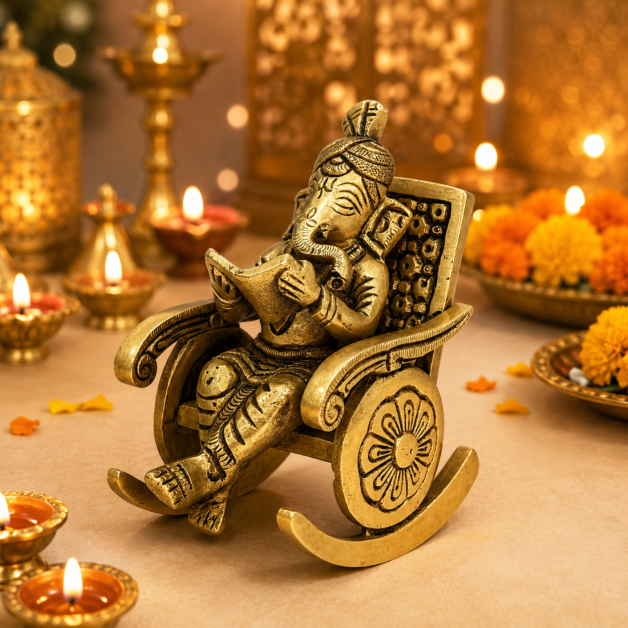 Brass Chair Ganesha Idol