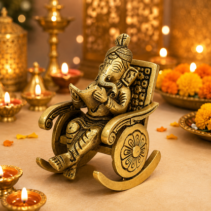 Brass Chair Ganesha Idol