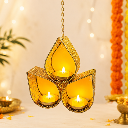 Ashoka Tea Light Hanging with 3 Diya Holders – Festive & Wedding Decor