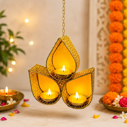 Ashoka Tea Light Hanging with 3 Diya Holders – Festive & Wedding Decor