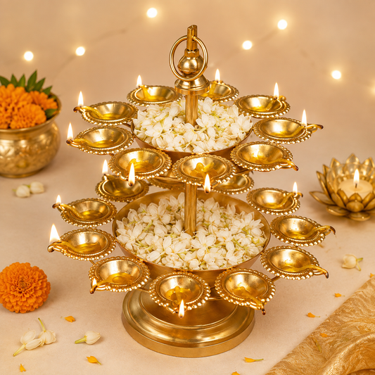 Two Tier Gold Diya Urli