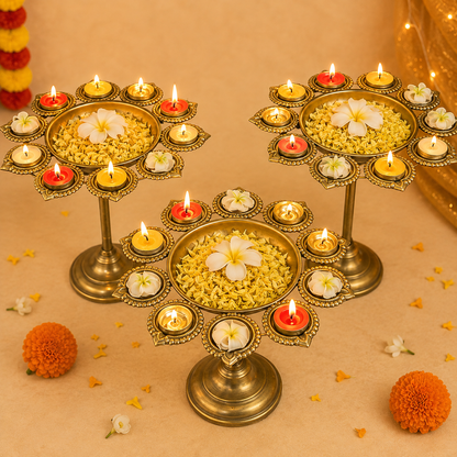 Golden Diya Stand Urli Set