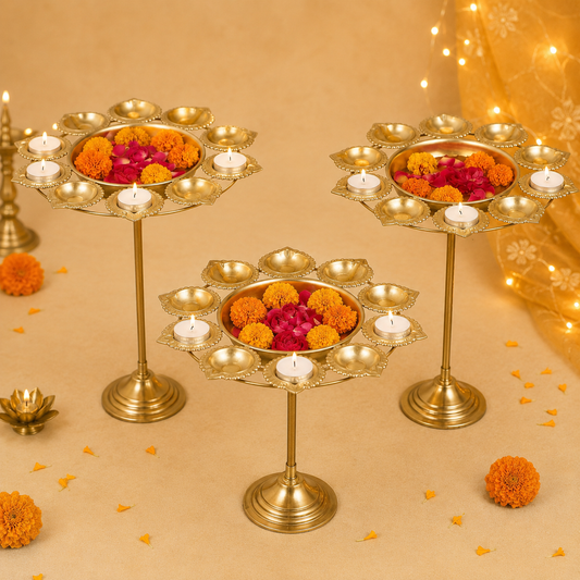 Golden Diya Stand Urli Set