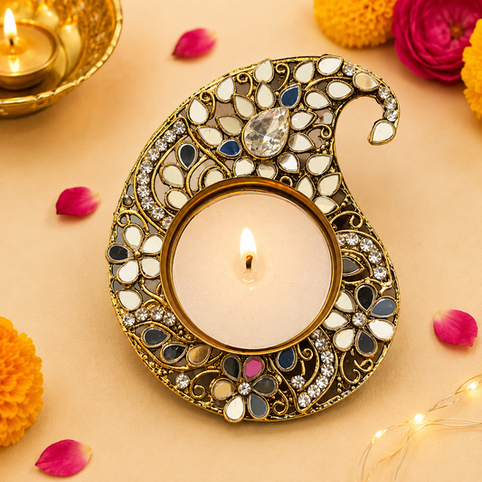 (Single) Metal Mango Shape Mirror Tea Light