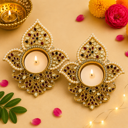 (Single) Metal Leaf Shape Mirror Tea Light