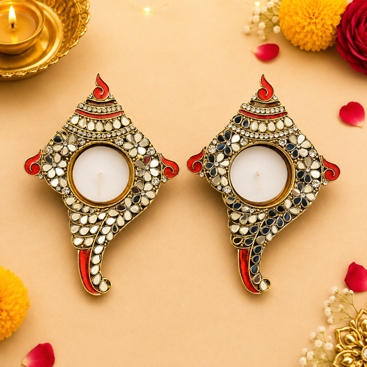 (Single) Metal Shankh Shape Mirror Tea Light