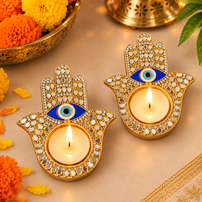 Evil Eye Mirror T Light Holder (Set Of 2)