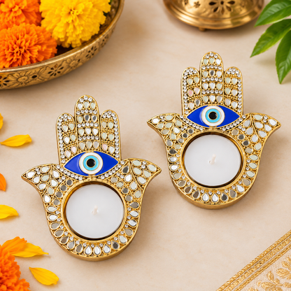 Evil Eye Mirror T Light Holder (Set Of 2)